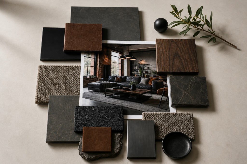 Moodboard con muestras de materiales y referencias del proyecto