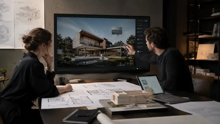 Estudio de arquitectura presentando un render